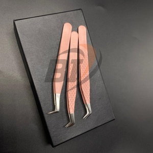 Pince à épiler professionnelle d'extension de cils testée à la main en acier inoxydable enduit de poudre de pêche marque privée durable et personnalisée - Product Image 5