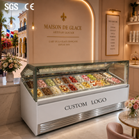 Vitrine Réfrigérée Automatique CE 304SS à Refroidissement par Air pour Glaces et Gelatos, avec Porte Frontale et Fonction Anti-Buée