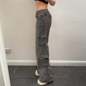 Femmes hiver tricoté coton toile Cargo pantalon respirant jambe droite vêtements de rue taille élastique personnalisable polaire décontracté - Product Image 2
