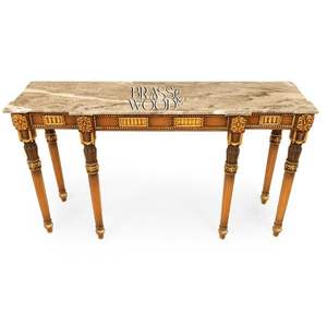 Luxury Classic <b>Console</b> <b>Table</b> <b>With</b> <b>Marble</b> <b>Top</b> and Carved Gold Details - Product Image 1