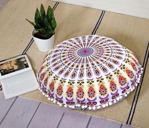 Paon Mandala housse de coussin de sol Pouf 100% coton fait à la main 22 pouces plusieurs couleurs décor à la maison Pouf par les expéditeurs indiens - Product Image 5