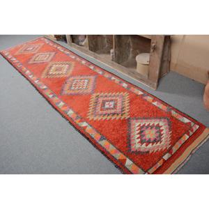 Turkish Vintage Rug, 2.8x10.9 ft <b>Runner</b> Rug, <b>Red</b> Gray Patchwork Rug - Product Image 3
