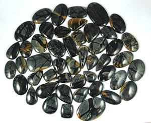 Cabochon en jaspe Picasso noir naturel, pierre précieuse non montée pour la fabrication de bijoux - Product Image 5