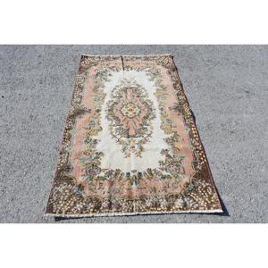 Turkish Area Rug, 3.8x6.5 ft Vintage Rug, <b>Brown</b> Ikat <b>Wool</b> Rug - Product Image 1