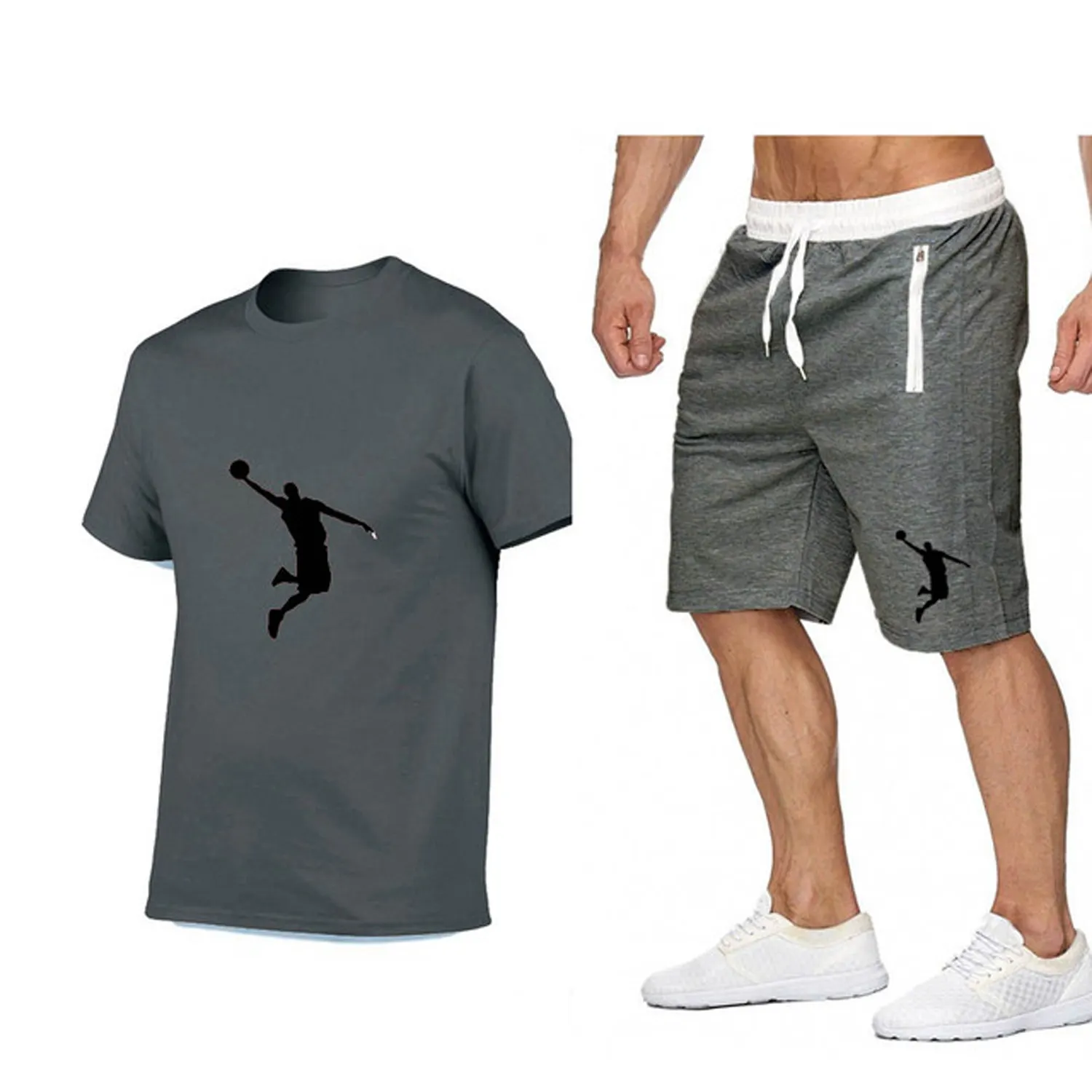 เซ็ต2ชิ้นสำหรับผู้ชายเสื้อยืดแขนสั้นและกางเกงขาสั้นชุดเสื้อผ้าพิมพ์ลายแนวสตรีทลำลองสำหรับฤดูร้อน