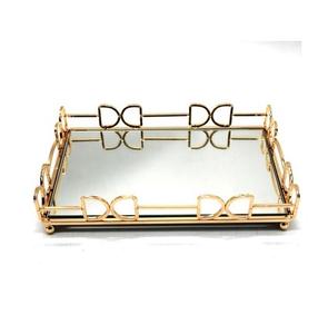 Plateau miroir en verre rectangulaire avec cadre en métal doré, vaisselle de service et décorative, plateau populaire d'Inde - Product Image 1