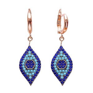 Boucles d'oreilles pendantes en forme d'œil, fabrication artisanale turque, bijoux en argent sterling 925, vente en gros - Product Image 6