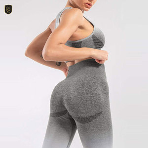 Ensemble de yoga 2 pièces pour femme, couleur unie, taille élastique, sans couture, respirant, tissu extensible, soutien-gorge de sport et leggings, séchage rapide, pour la gym - Product Image 5