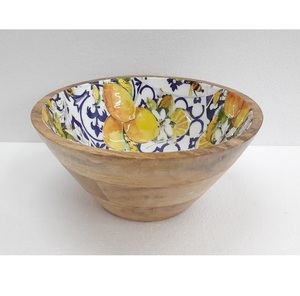 Best Quality round Shape Solid Wood Tabletop <b>Dinnerware</b> Bowl Handmade Eco-Friendly Wooden and Meena Work Kitchenware - Product Image 1