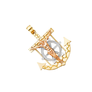 14K tricolor chapado en oro cuerda marinero religioso cristiano crucifijo Jesús Cruz colgante diamante circón último diseñador encanto - Product Image 3