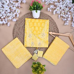 Traditional Screen Print Unstitched Cotton Salwar Kameez with Dupatta Yellow Reyon and Lawn Fabric Indian Dress-SHKS1102 - Product Image 1