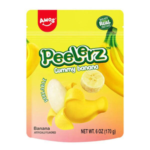 Wholesale Amos Peelerz Banana Gummies, Peelable Fruit Candy, Fat-Free Snack, Resealable 2.19oz Bag At Cheap Price - Product Image 1