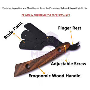 Soporte de hoja de afeitar de peluquero Manual de madera de acero inoxidable alemán para hombres de alta calidad, maquinilla de afeitar recta de cara ligera reutilizable, nuevo - Product Image 4
