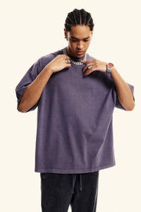 T-shirts et shorts pour hommes en coton 100% de haute qualité, streetwear, t-shirts imprimés surdimensionnés avec technique de teinture unie, style décontracté - Product Image 4