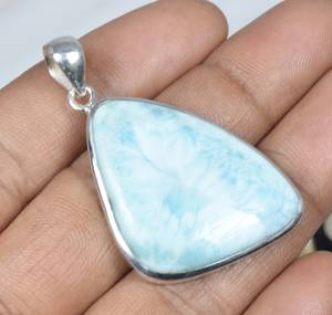 Bisel de piedras preciosas de corte elegante Larimar azul Natural de Plata de Ley 925 pura sólida de alta calidad al por mayor ajuste estilo Punk fiesta - Product Image 5