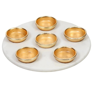 Plateau en marbre avec bol de service en métal à 6 sections pour centres de table Best-seller - Product Image 1