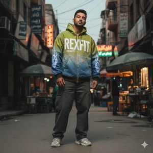 RexFit Sports <b>Green</b> Blue Gradient ZipUp <b>Hoodie</b> For <b>Men</b> Casual Streetwear Fleece Jacket Durable Stitching And Modern Casual Style - Product Image 3