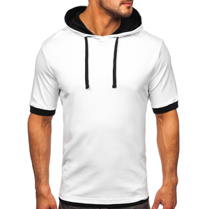 Camiseta Blanca con Capucha para Hombre, Manga Corta, Logotipo Frontal, Estilo Casual, Tejido de Punto, Color Sólido, Corte Regular, Transpirable, Ropa Urbana - Product Image 5