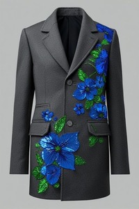 Vente flash Manteau de luxe en laine et cachemire mélangés avec des appliques de perles et des poignets en fourrure pour femmes - Product Image 5