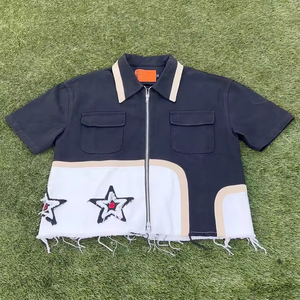 Streetwear personnalisé avec logo brodé d'appliques Polo vieilli délavé à l'acide Polo vintage découpé et cousu - Product Image 1