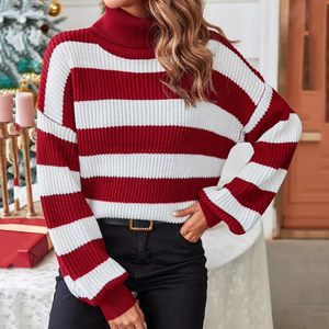 Suéter informal a rayas para mujer, jerséis de manga larga con diseño de retazos, camisas de punto sueltas de estilo Vintage para invierno - Product Image 6