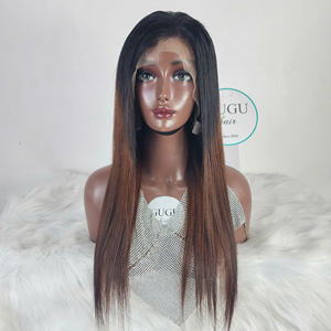 Perruque à fermeture droite en cheveux vierges de 20 pouces, couleur brun, dentelle transparente, sans colle, soyeuse et brillante, prix de gros pour femmes - Product Image 1