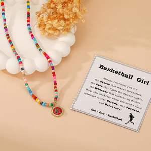 Collana con perline colorate <span class=keywords><strong>a</strong></span> tema basket e calcio, regalo per ragazze e donne, accessori sportivi, ciondolo, <span class=keywords><strong>gioielli</strong></span>. - Product Image 2