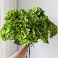 Hydrangées artificielles en soie à 5 têtes, vert pastel, pour décoration de mariage, fleurs artificielles en gros