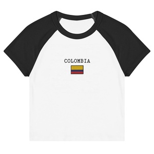 Women's Cotton American Raglan Sleeve T-<b>Shirt</b> With Colombia Flag Print Crew Neck Casual Short Sleeve Jersey Breathable Regular - Product Image 5