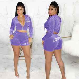 Ensemble de survêtement Streetwear d'hiver en velours lavé à l'acide 2 pièces pour femmes avec sweat à capuche court à cordon et short taille haute tenue de salon - Product Image 6