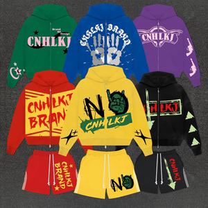Custom Hoodie and Shorts <b>Set</b> New Arrival Cropeed Hoodies and Short <b>Set</b> Acid Wash Sweatsuit Unisex Tracksuit - Product Image 5