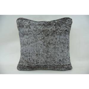 Oreiller en laine pied-de-poule gris 16x16 pouces coussin décoratif Vintage brodé Kantha Patchwork motifs floraux et carrés - Product Image 1