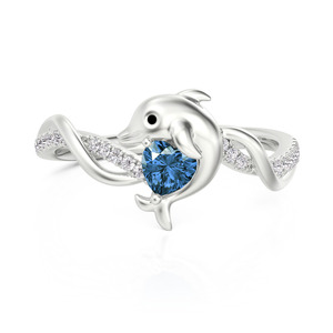 แหวน Jeulia Hug Me Twist Dolphin ชุบทอง 18K แหวนแฟชั่นประดับหินประจำเดือนเกิดรูปหัวใจแบบกำหนดเองได้ - Product Image 4