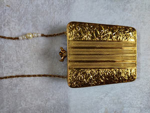 Handcrafted Mother of Pearl Panelled Clutch with Brass Floral <b>Vine</b> Work Pearl Crystal Detailing Luxury Evening Bag - Product Image 2