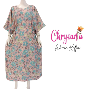 Robe longue décontractée à fleurs pour femmes avec manches 3/4, col en V, taille élastique, respirante et à séchage rapide par Chrysanta - Product Image 3