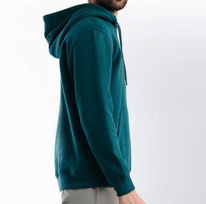 Sweat à capuche pour homme en tricot côtelé 100% coton, coupe régulière, tricot côtelé brossé, uni, doublé, respirant - Product Image 2