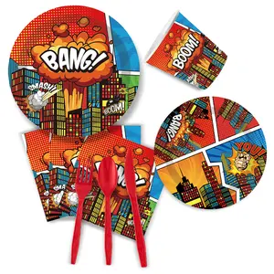 Celebrate Like A Superhero City Heroes Birthday Party Pack With Paper Dessert Dinner Plate Beverages Cup Table Decorations