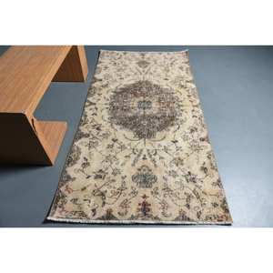 Vintage 3.6' X 7.1' Turkish <b>Rug</b> Beige Brown Wool Classic Rectangle Patchwork Hallway Patterns Large Area Latex <b>Traditional</b> Size - Product Image 1