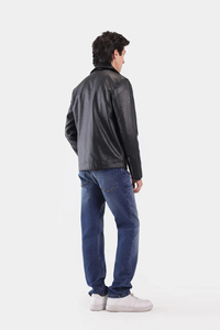 Fashionable Solid Pattern <b>Men</b>’s Black Leather <b>Biker</b> <b>Jacket</b> Multi-Zip Design Slim Fit Comfortable Autumn & Winter Style - Product Image 5