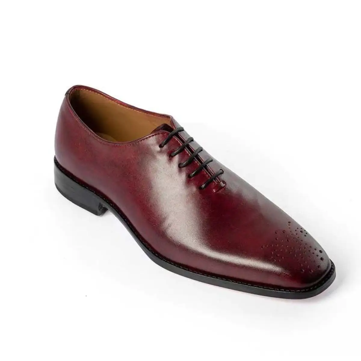 Atacado de fábrica de couro italiano sapatos para homens, vestido de escritório, cor vermelha, bico arredondado, sapatos de vestido de casamento