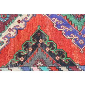 พรมวิ่งสไตล์ตุรกี ขนาด 5x13 ฟุต สีแดงน้ำเงิน ลายต้นไม้และพืช พรมขนสัตว์ - Product Image 5