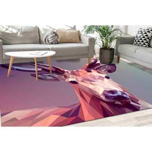 Tapis Polygon Deer : imprimé animal abstrait, lavable en machine, tapis doux non tissé - Product Image 1