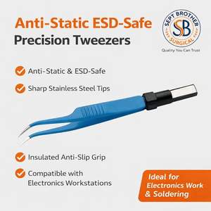 Pinzas Electroquirúrgicas de Alta Precisión con Mango Azul Aislado |   Pinzas Quirúrgicas de Acero Inoxidable - Product Image 5