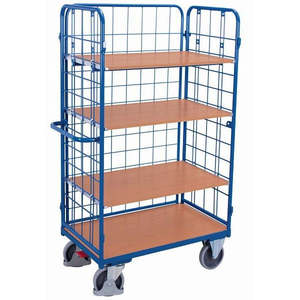 Variofit 4-Level <b>Shelf</b> Trolley with 3 Metal <b>Wire</b> Walls <b>Wire</b> Mesh Steel Container - Product Image 1