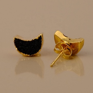 ดรูซี่ธรรมชาติขนาดเล็กดวงจันทร์ขนาดเล็กชุบทองทำด้วยมือแบบกดกลับที่มีขอบชุบด้วยไฟฟ้าเครื่องประดับที่เรียบง่ายสง่างาม - Product Image 2