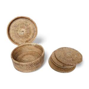 Ensemble de sous-verres décoratifs faits à la main en rotin naturel vietnamien avec plateau de rangement pour table basse, table à manger et cuisine - Product Image 2