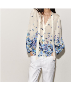 Top corto de lujo con estampado japonés para mujer, Tops informales de noche, camisas elegantes con flores para mujer, Camisa cómoda de gasa sin cordones para mujer - Product Image 5