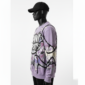 Sweat-shirt pour homme en coton mélangé 330 GSM, violet, design graffiti délavé, broderie personnalisée, impression de logo, sweat-shirts basiques - Product Image 3