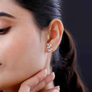 Sterling Silver Leaf Earrings Dainty Branch Studs Nature <b>Inspired</b> Minimalist <b>Jewelry</b> For Women - Product Image 4