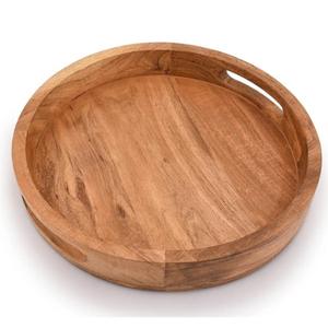 Plateau de service en bois de manguier artisanal avec motif floral blanchi et poignées, plat rectangulaire décoratif pour la décoration de la cuisine - Product Image 3